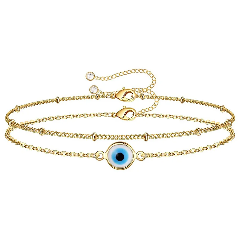 

Dainty Gold Bracelets 14K Gold Filled Adjustable Layered Bracelet Cute Evils Eyes Cuba Chain Gold Bracelet for Women Jewelry, As the pictures