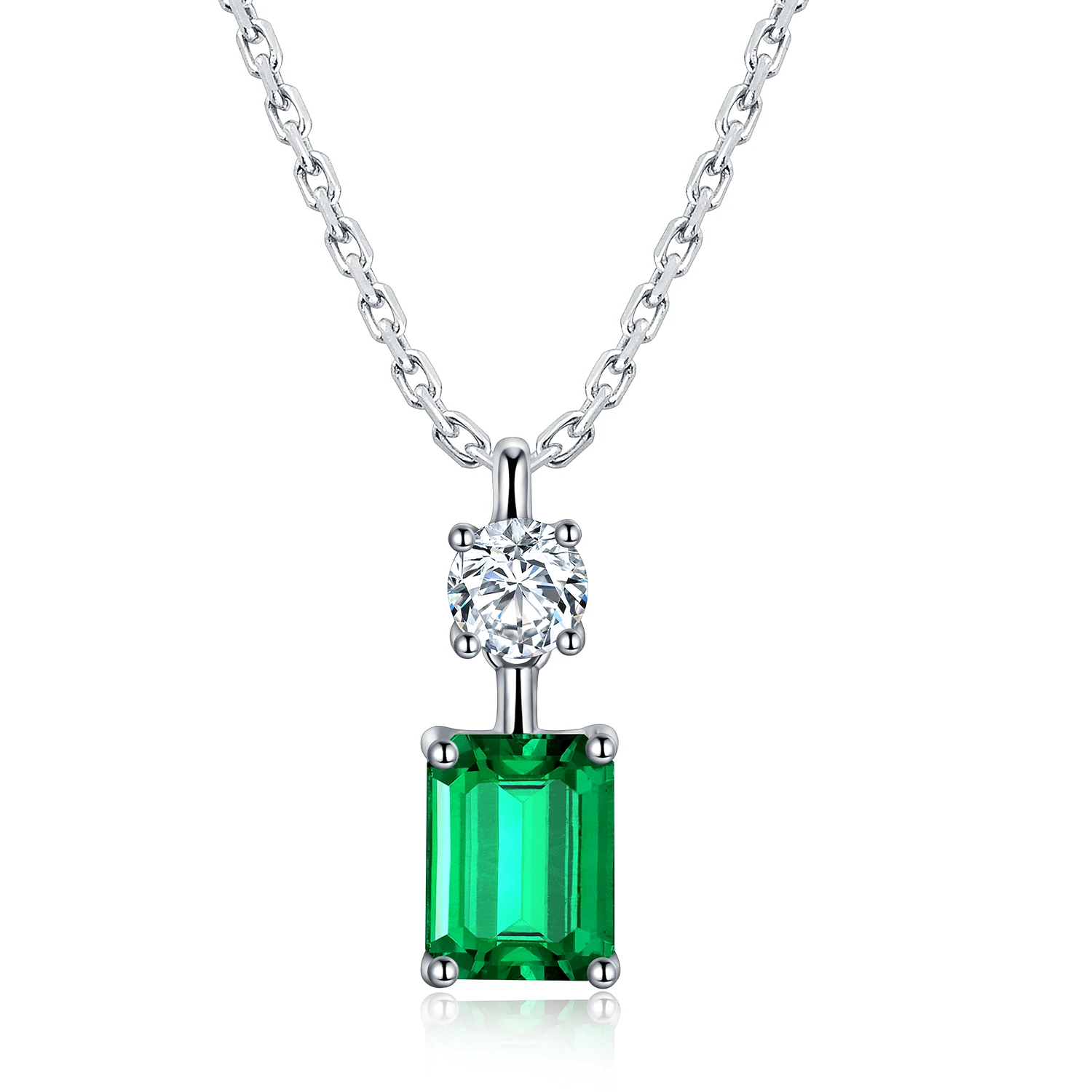 

Factory Wholesale 925 Sterling Silver Colored Lab Grown Emerald Necklace Jewelry, Green