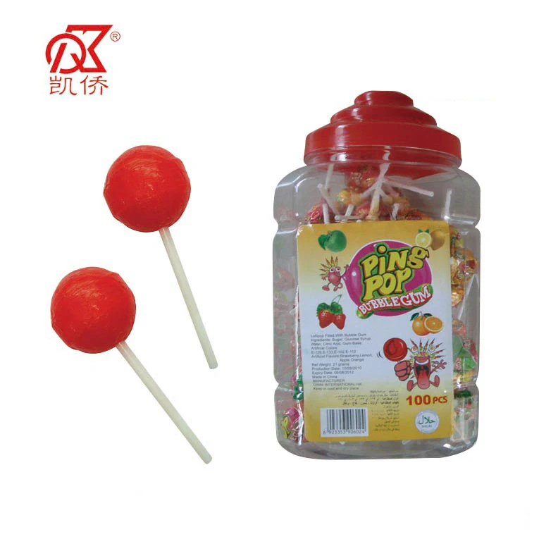 
21g Colorful Fruity Bubble Gum Lollipop Hard Candy 