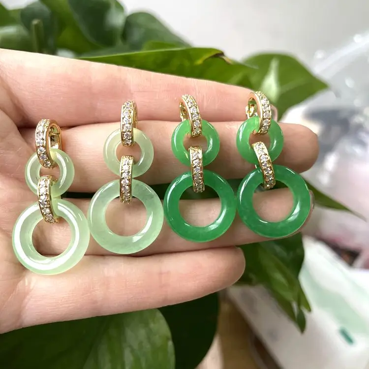 

HOT! jialin jewelry wholesale circle round green jade hoop earrings