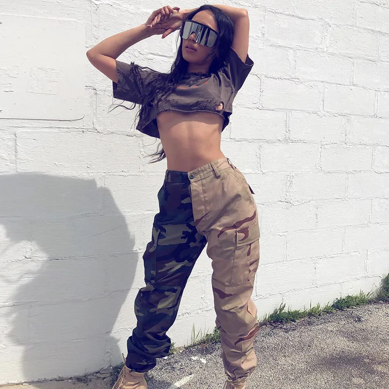 

Summer Casual Ladies Overall Trouser Camouflage Printed Long Women Cargo Pant plus size pants