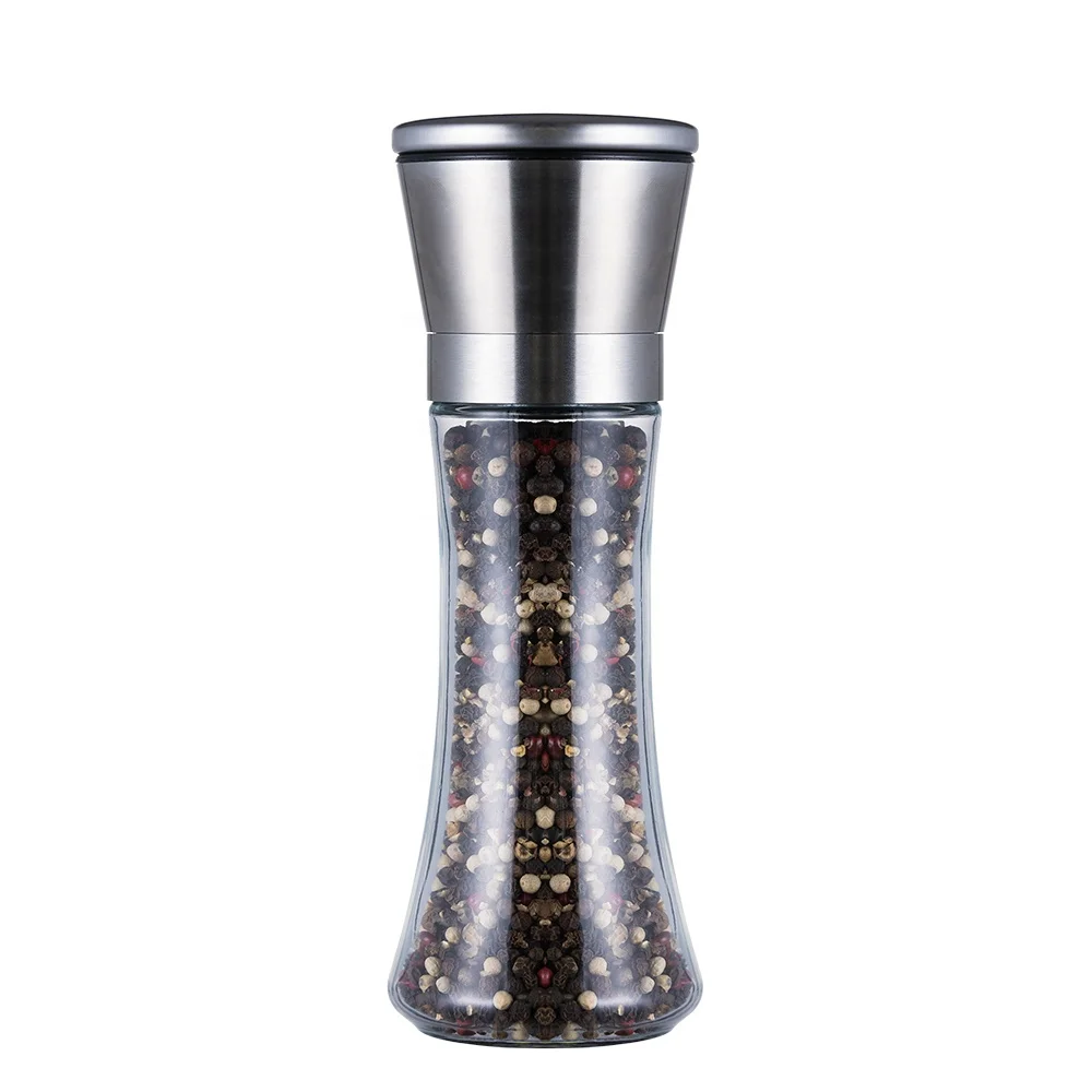 

Kitchen manual spice dispenser Seasoning jar brushed stainless steel salt and pepper mill spice glass grinder bottle