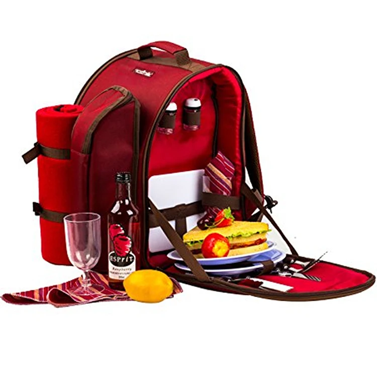 

Large capacity fabric picnic bag backpack with blanket, Red