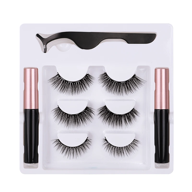 

Best selling 3d fake magnetic eyelashes 5 magnets magnetic eyeliner kit eyelashes with magnetic liquid, Natural black