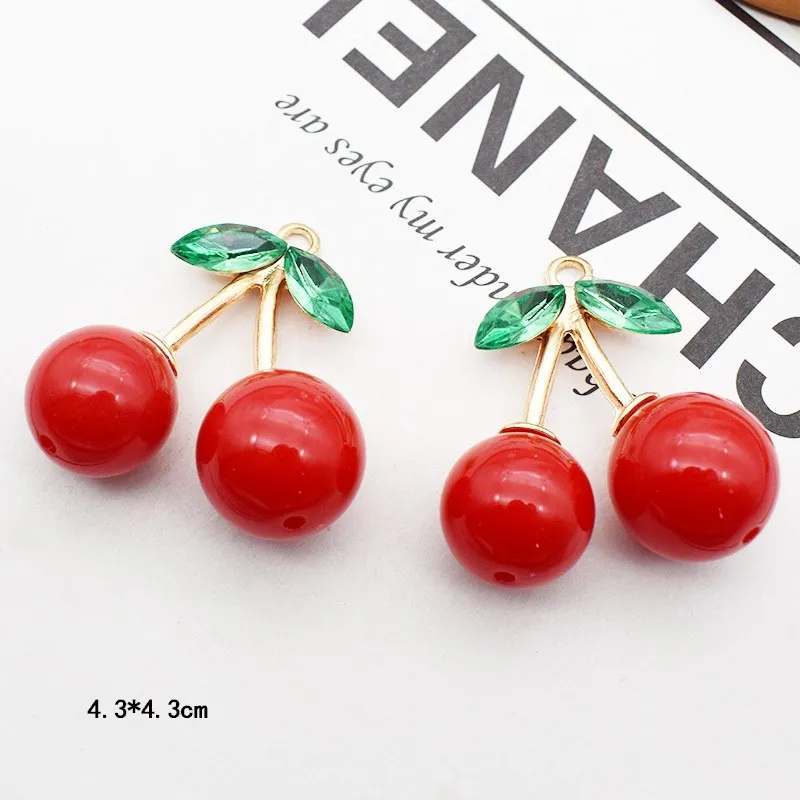 5 Pcs Silver Plated and Enamel Red Cherry Fruit 16X16mm Charms Pendants Beads Lead & Nickel Free Metal Charms Pendants Beads