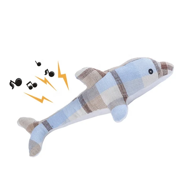 

Non Toxic Cotton Check Cloth Animated Stuffed Animal Plush Dog Cat Fish Toy Soft Funny Squeaky Dog Chew Toy