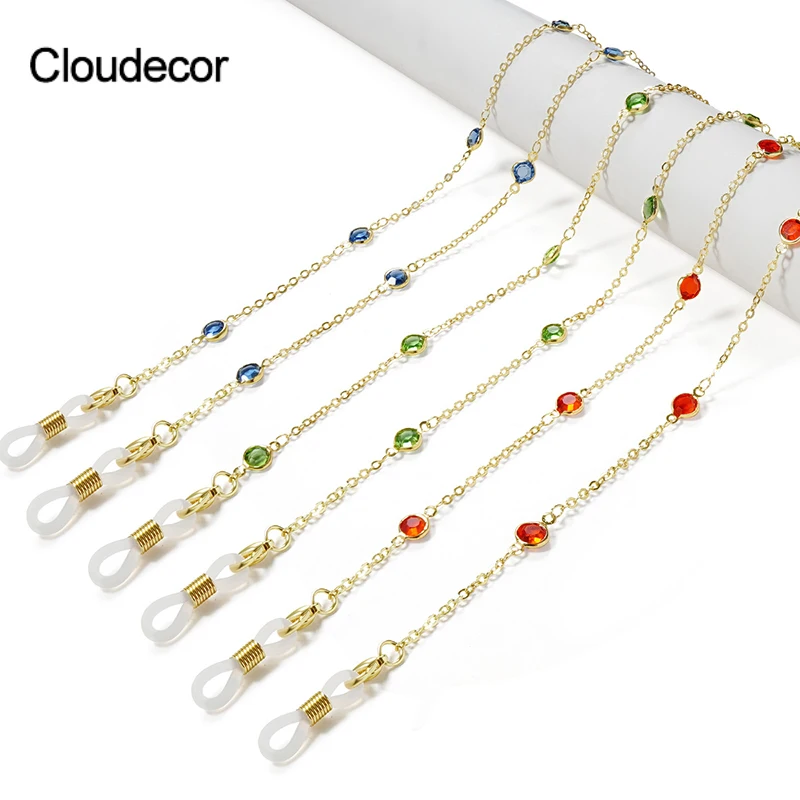 

Crystal Glasses Chain Gold Spectacle Holder Chain Blue Green Red Crystal Necklace Maske Strap Wholesale Eyeglass Accessories