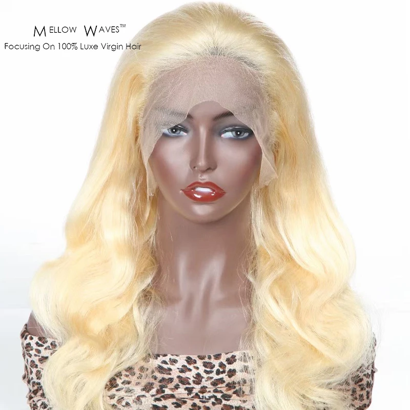 

Mellow Waves 613 blonde lace front Cambodian virgin remy hair body wave 12inches wig 150% Hair Density human lace frontal wigs