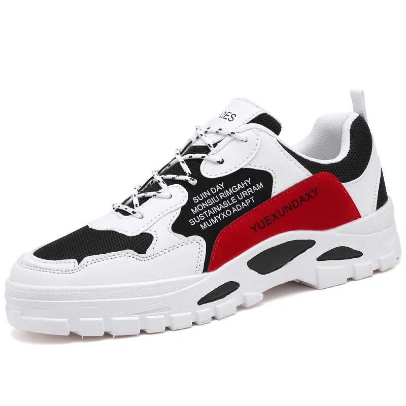 

Korean patchwork breathable versatile fashion platform mesh sport casual men shoes, White &red/white & black/beige