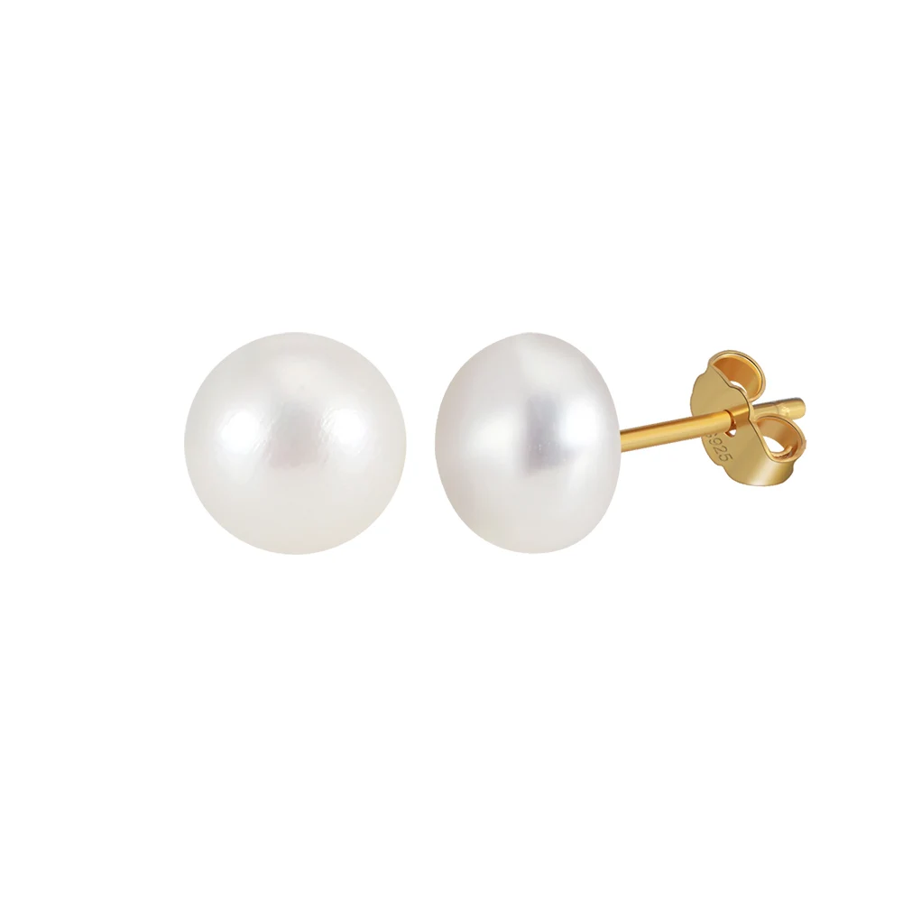 GPE104 RINNTIN Real 925 Sterling Silver 14K Gold Plated Freshwater Pearl Stud Women Earrings Jewelry