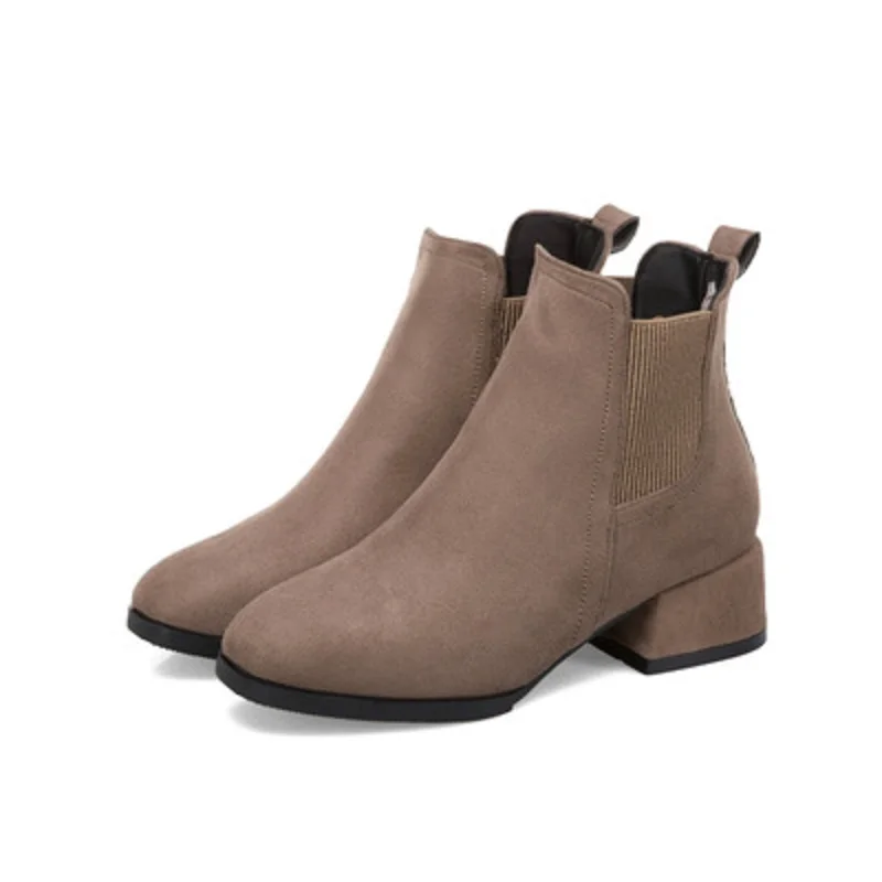 

Autumn Winter Boots women Camel Black Ankle Boots For Women Thick Heel Slip On Ladies Shoes Boots Bota Feminina 35-43
