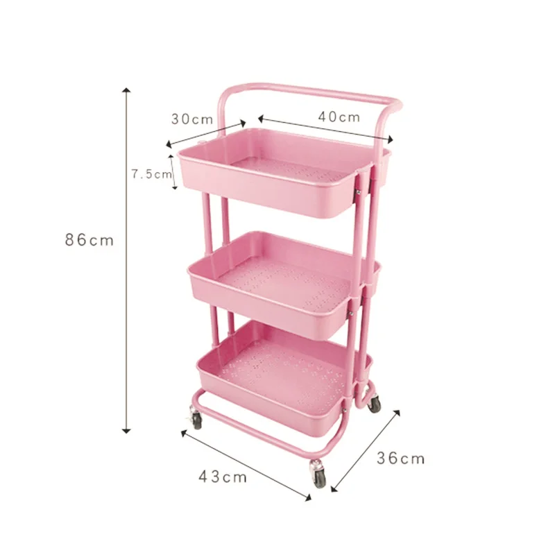 

3 tier metal rolling utility cart steel wire organizer storage shelf with lockable wheels for home living room bedroom, Black/pink/white/blue