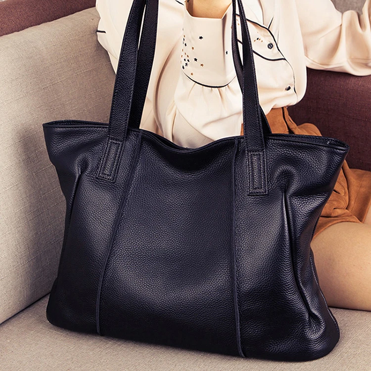 

Viney Large Capacity Cowhide Single Shoulder Genuine Leather Handbags for Women Luxury Tote Bag, Black