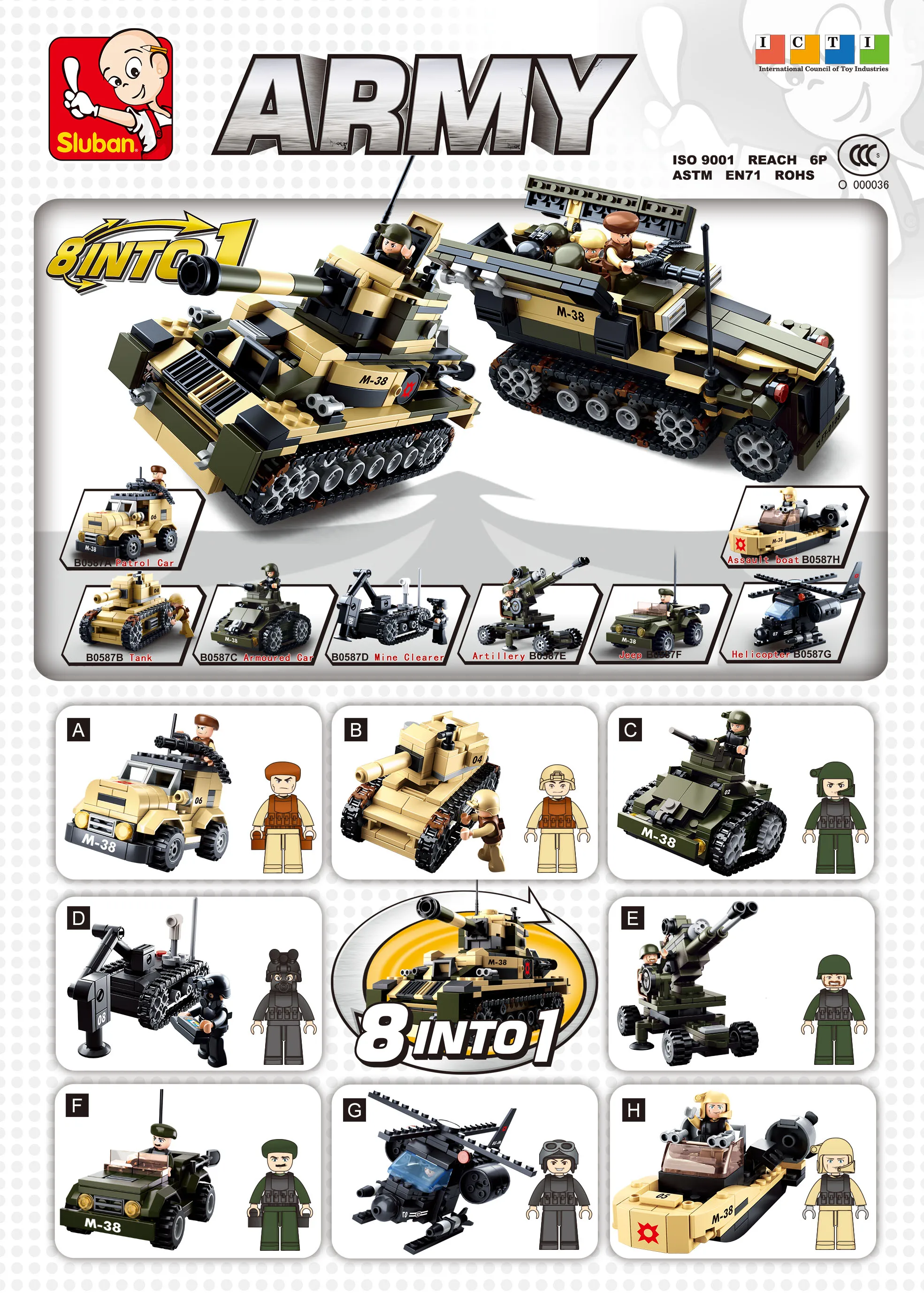 SLUBAN m38 Army klemmbausteine 8 diferentes juegos de bloques de creación bloque Ejército Panzer 