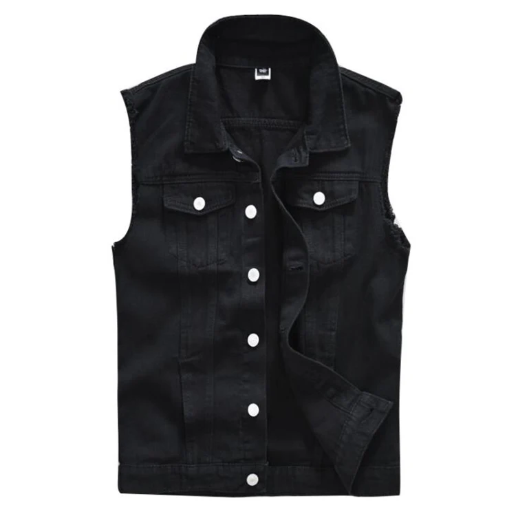 New Mens Vest Fashion Casual Black Hooded Sleeveless Vest Denim Vest Jacket Street Punk Style Denim Tops
