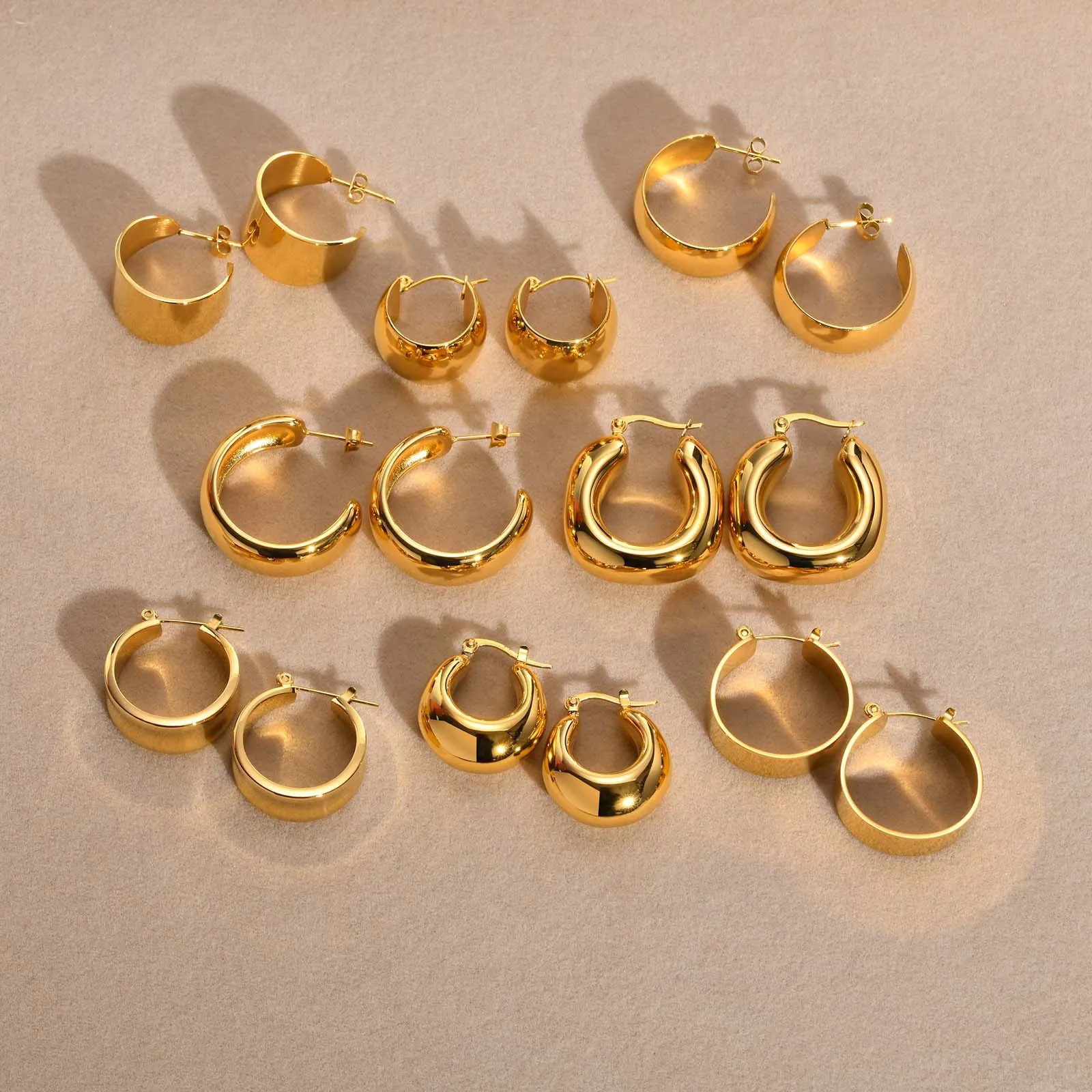 

Fashion Stainless Steel Loop Earrings 2023 New Trend Gold Color Smooth Metal Wide Thick Hoop Earrings for Women