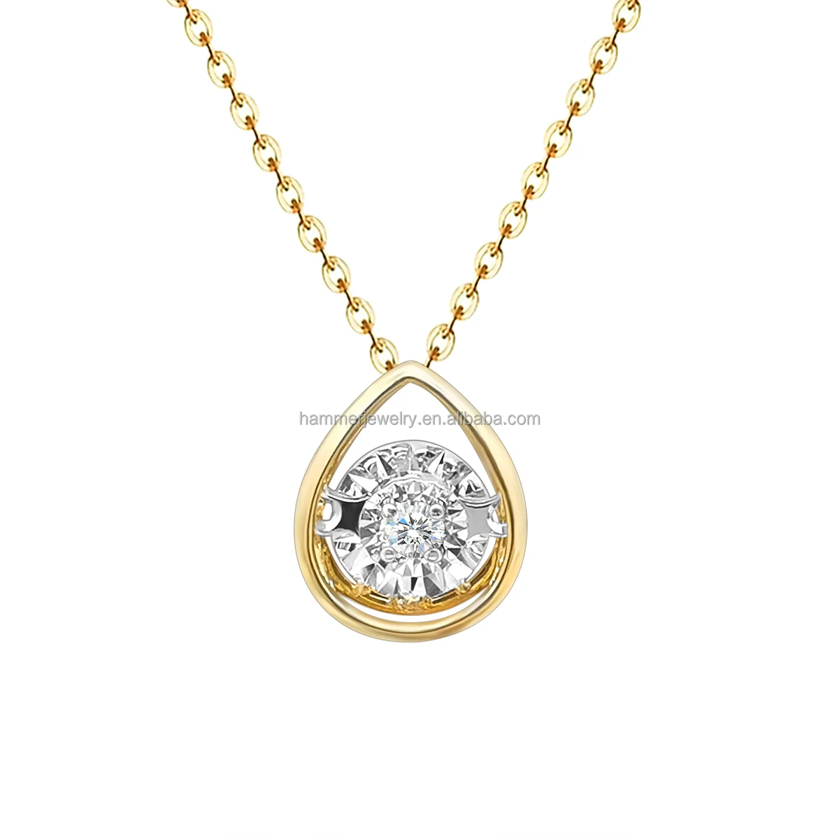 

AU750 Gold Dancing Diamond Necklace Genuine Gold Water Drop Shaped Natural Diamond Pendant Fine Jewelry