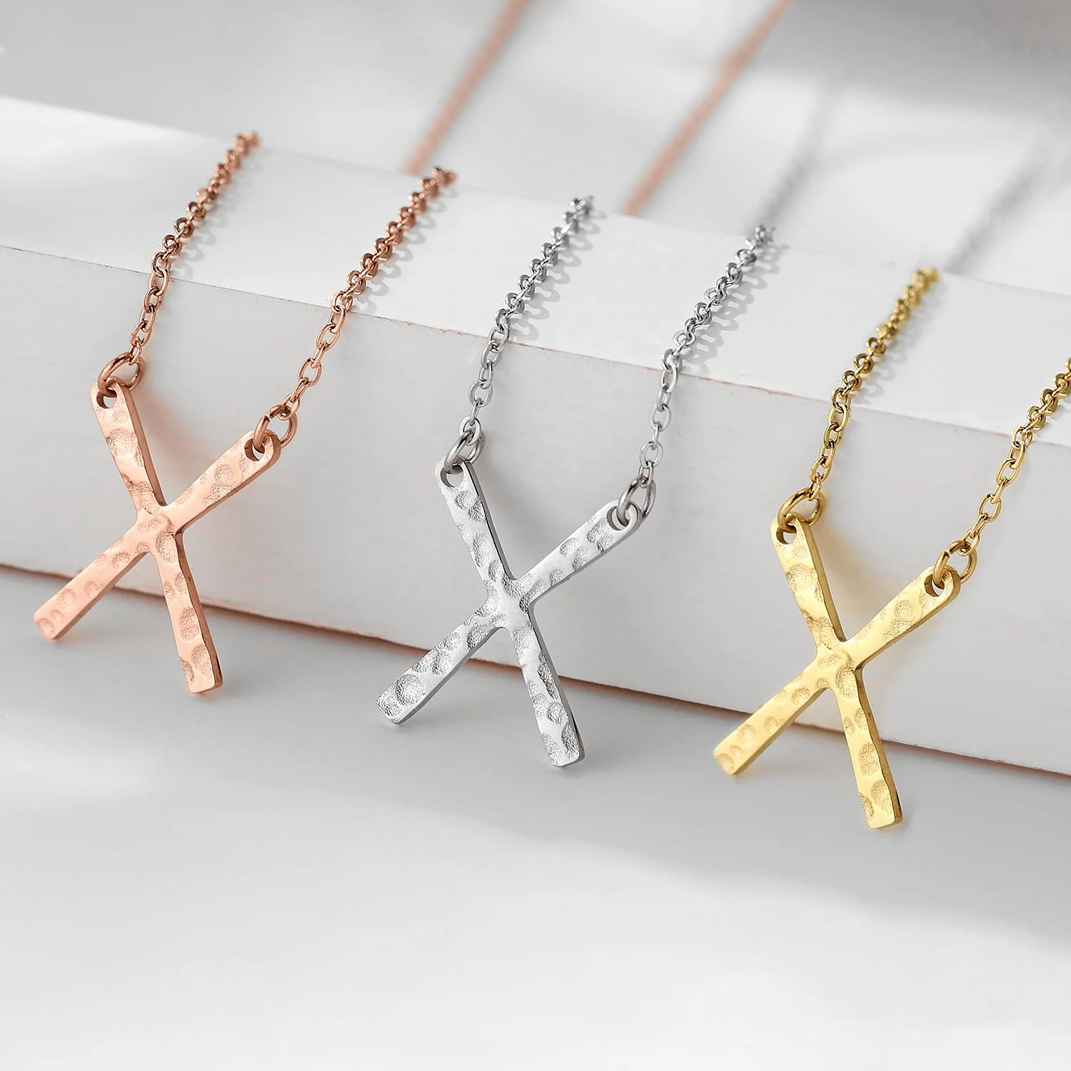 

Dainty Hammered Letter X Charm Necklace Minimalist Stainless Steel Choker Necklace