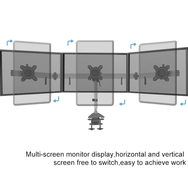 
Black triple monitor adjustable desk mount 3 monitor stand fits 15-27 inch computer screens 