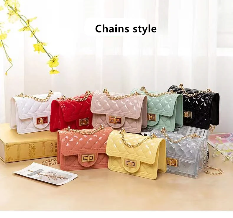 

2022 high quality Lovely jelly kids handbag girls mini pvc sling bag cute small jelly purse for women, 16 colors