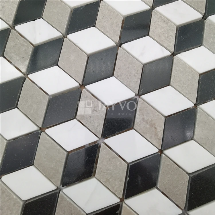 White Black Rhombus Hexagon Stone Marble Mosaic Tile backsplash tiles wall tiles designs