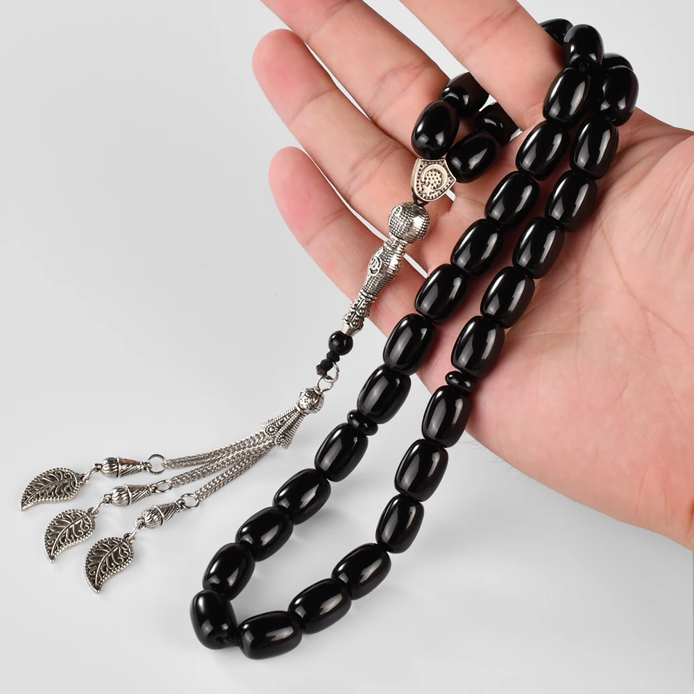 

YS316 Hot Sale 33 Beads Rosary Black Agate Muslim Tasbih Tasbeeh Prayer Beads Misbaha