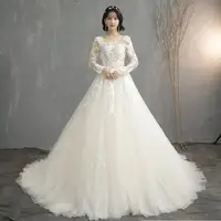 

Newest style sexy lace bride wedding gown Vestido de novia sexy wholesale price elegant full-seelve backless wedding dress