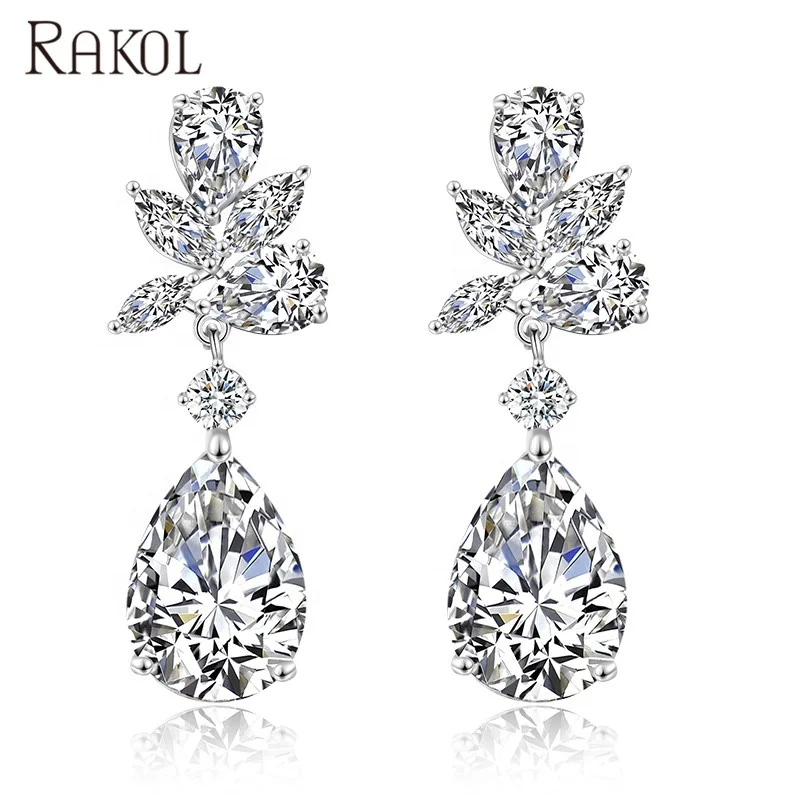 

RAKOL EP2196 dangle waterdrop cubic zirconia earring classic style real gold plated stud earring jewelry for women