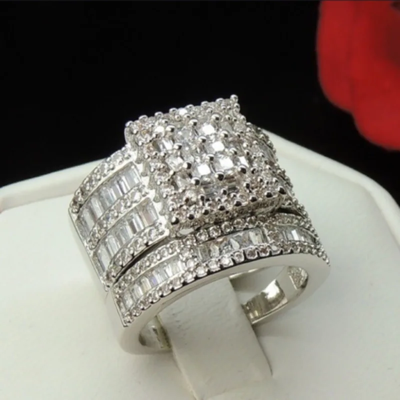 

Wholesale Silver Custom Ice Out Bling Bling Diamond Crystal Rings Women, As pic