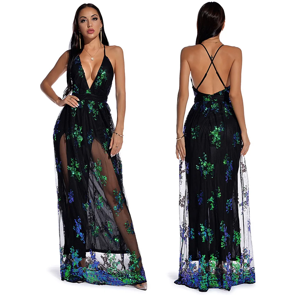 

2021 Women Ladies Apricot Tassel Fringe Long Sleeve Dresses Party Maxi Sequin Evening Dress