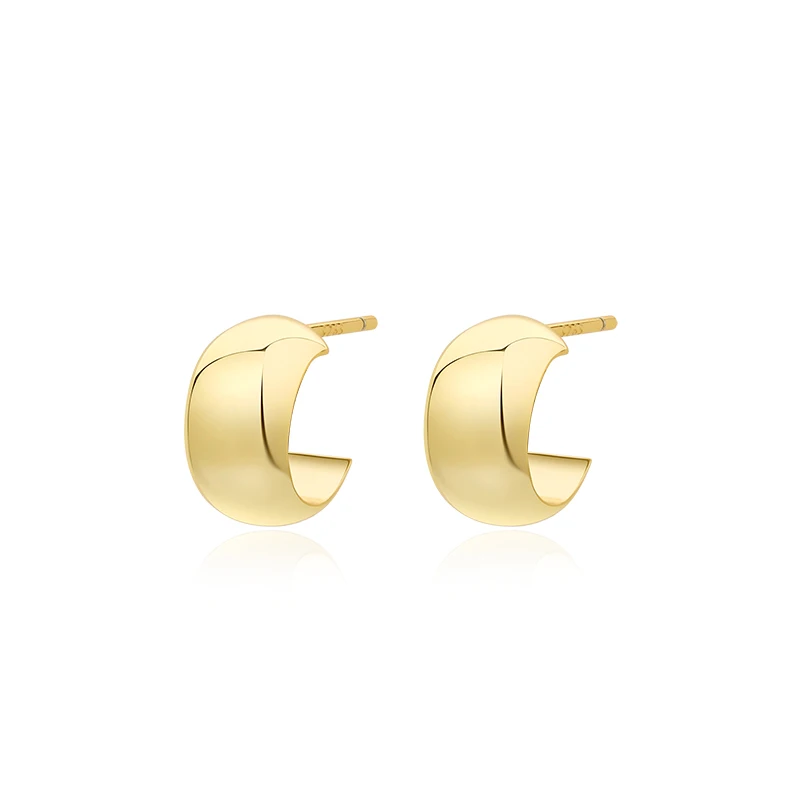 

Simple women 925 sterling silver jewelry gold plated glossy c-shaped chunky stud earrings huggie