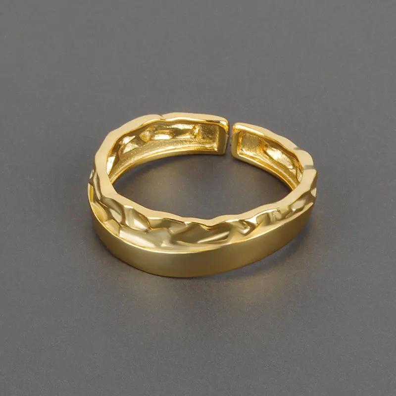 

Newest Design 14k Gold Plated Multi Layers Irregular Adjustable Rings Geometric Textured Rings For Women Fashion Jewelry