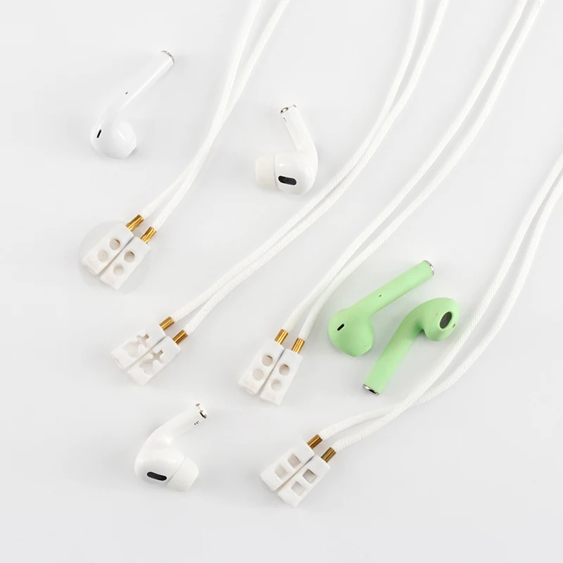 

Fashion Anti Lost Magnetic Wireless Headphones Chain White Nylon Rope Earphones Strap Geometric Earbuds Earpods Holder Necklace