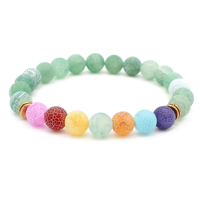 

mexican color lucky 7 chakra bead natural green agate weathered stone bracelet, As photos shows