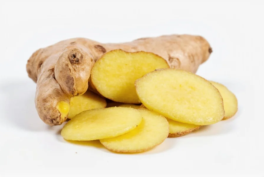 Close-up view of ginger root supplements in capsule form with fresh ginger root beside them