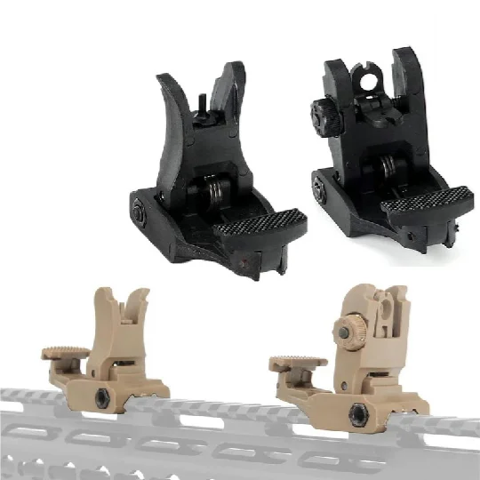 

Tactical CQB Combat Folding back-up Front Rear Sight Windage Adjustment fits 1913 Picatinny Weaver Rail for Hunting Airsoft AR15, Black/tan