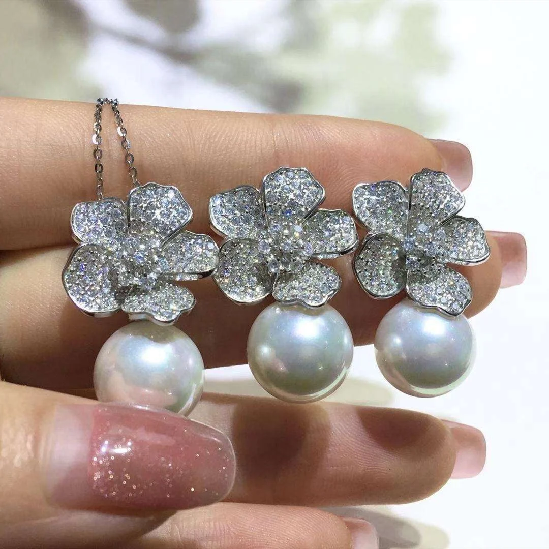 

56S 12-13mm Real Natural Freshwater Pearl 925 Sterling Silver with Gold Plated pendant earring set style for gift