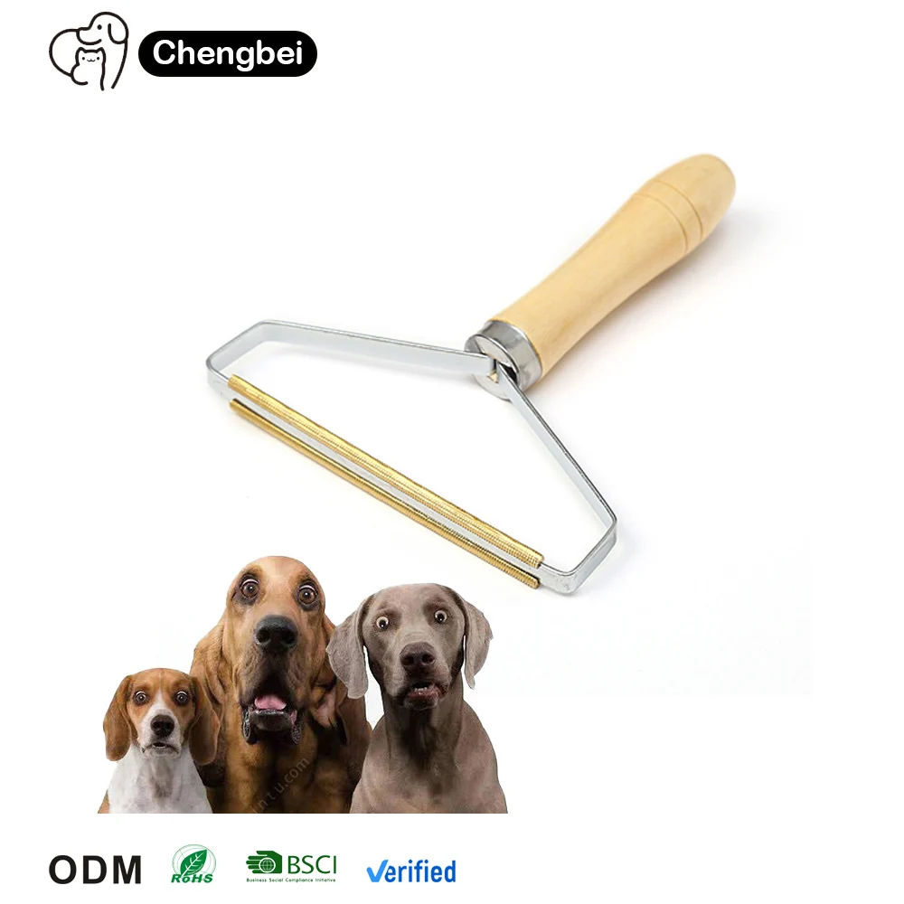 

Hot Selling Portable Mini Stainless Steel Self Cleaning Dog Cat Reusable Pet Hair Remover Brush with Wooden Handle