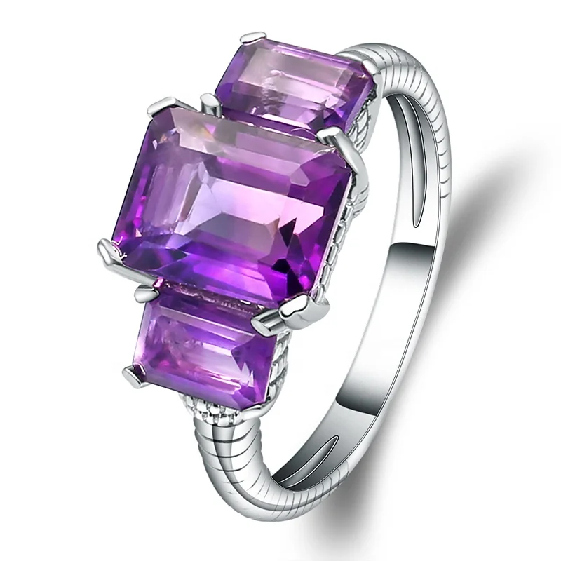 

Abiding Natural Amethyst Ring Gemstone Rope Band Three Stone Ring For Women Engagement 925 Sterling Silver Fine Jewelry