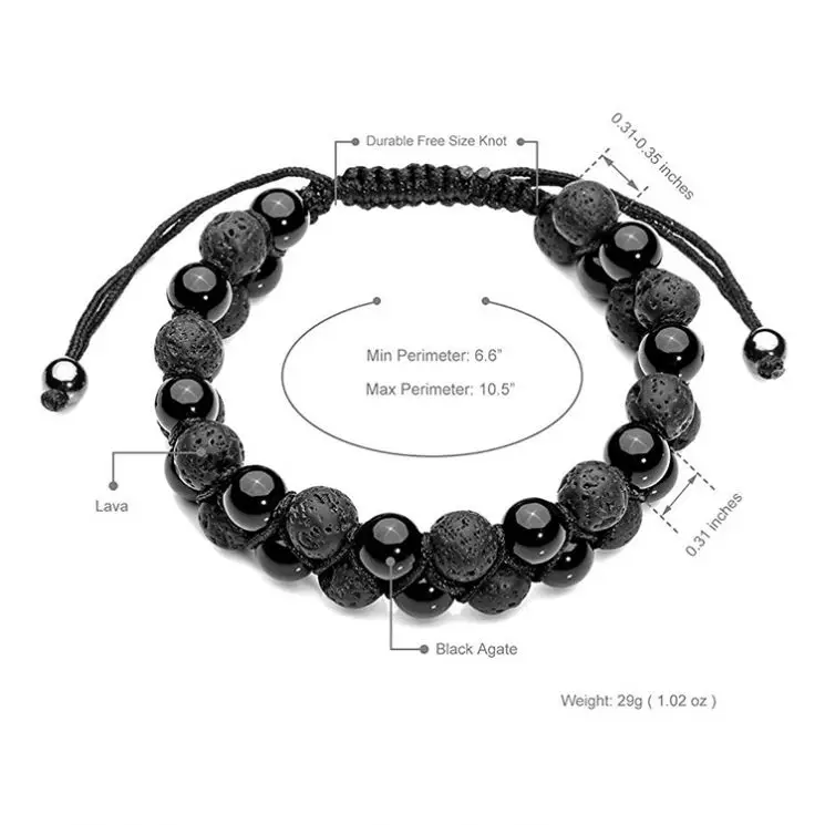 Lava Rock Stone Essential Oil Diffuser Bracelet Tiger Eye Hematite Beads Double Layer Bracelets Macrame Adjustable Braided