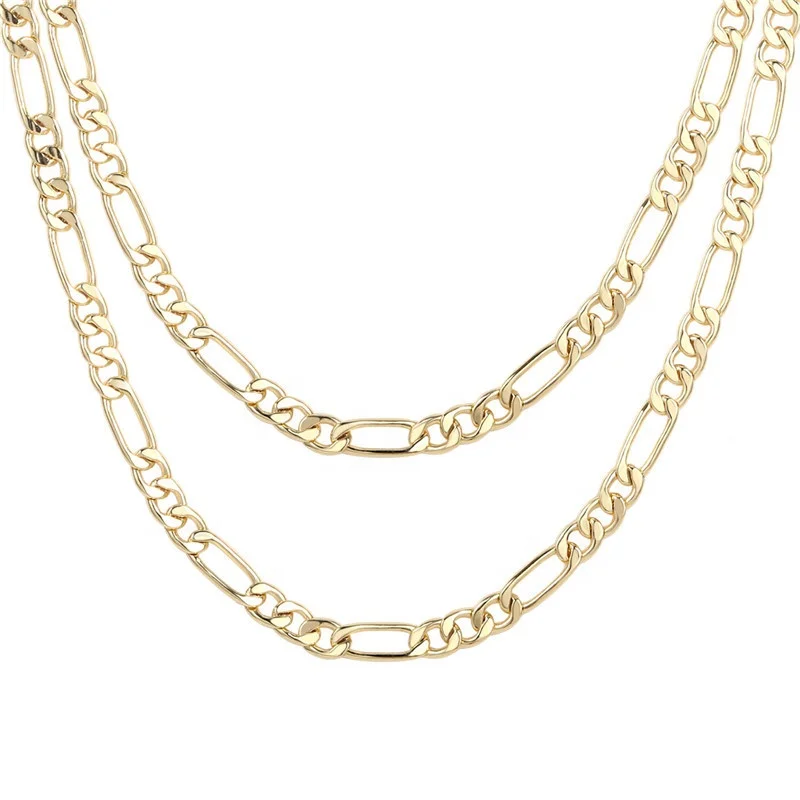 

fashion 3mm/4mm figaro brass base jewelry 14k plating necklace 14k gold filled chain, Yellow gold