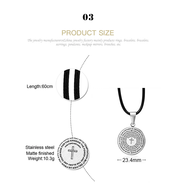 Men's Cross and English Accessories Silver Round Brand Necklace