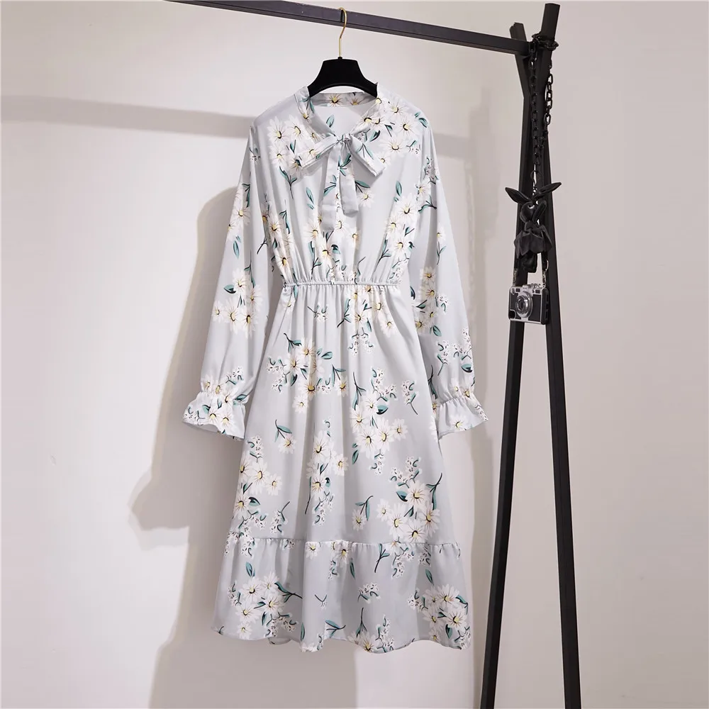 

Women's Chiffon Dresses Floral Print Long Sleeve Dress Cute Elegant S-XL