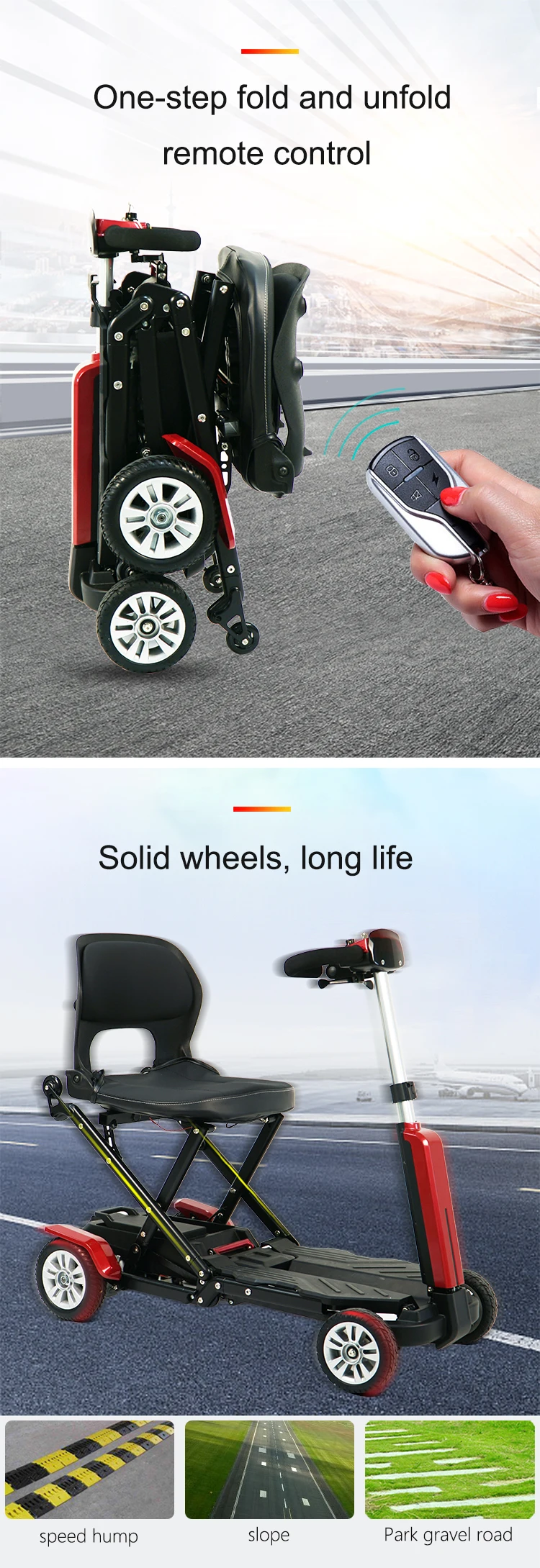 4 wheel folding fully enclosed remote control mobility scooter outdoor lithium battery electric mobility scooter for elderly