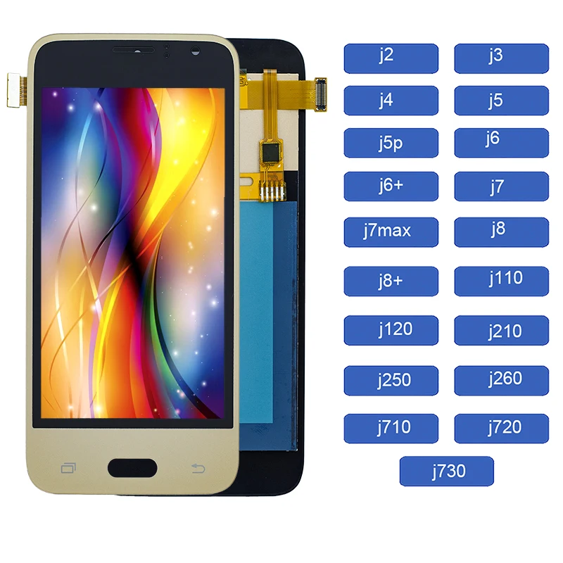 

custom mobile cell phone lcd telephone with display screen flex for samsung galaxy J120/J1 2016, Black/gold