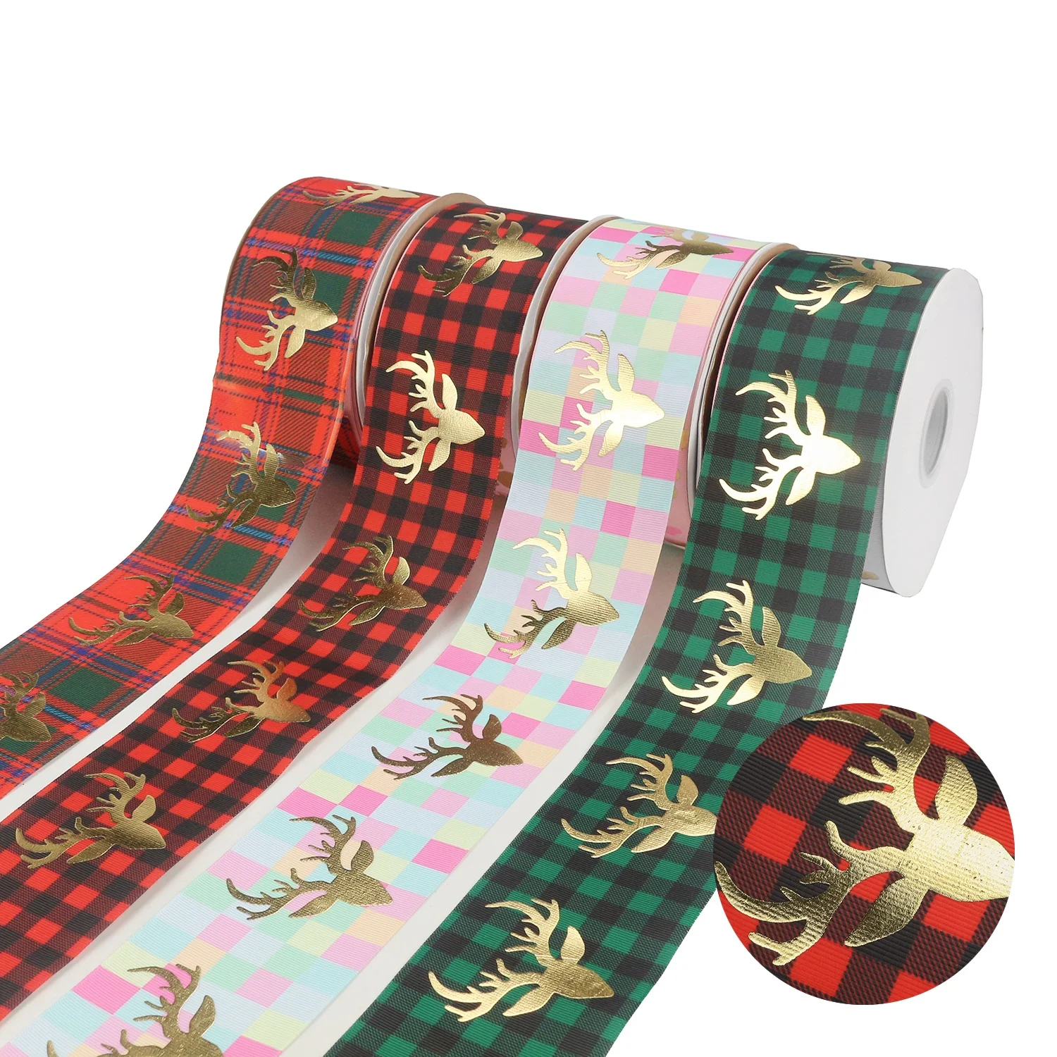 

Midi Ribbons 50 Yards Gold Foil Antlers Printed 3" Jojo Bows Material Christmas Grosgrain Ribbon, Request