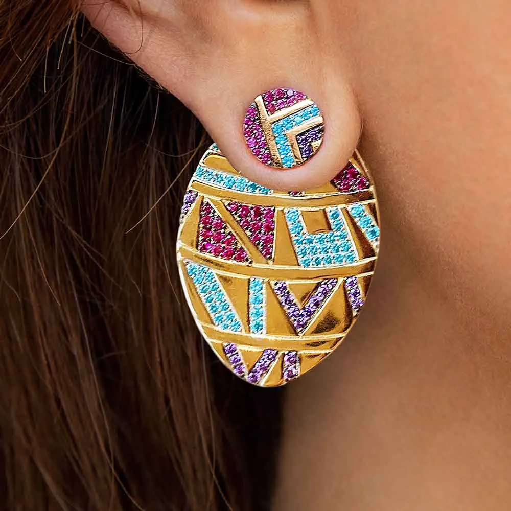 

Fashion jewelry round shaped exaggerated ethic style diamond retro earrings for women, As the picture shows