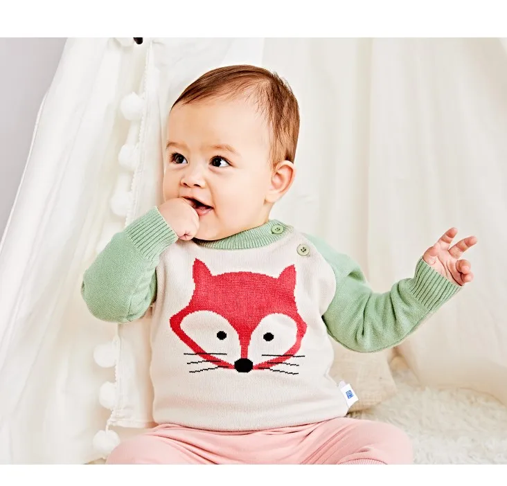 
Cartoon Jacquard Long Sleeve Kids Clothing Knitted Baby Sweater Warm Kids Clothes For Winter 