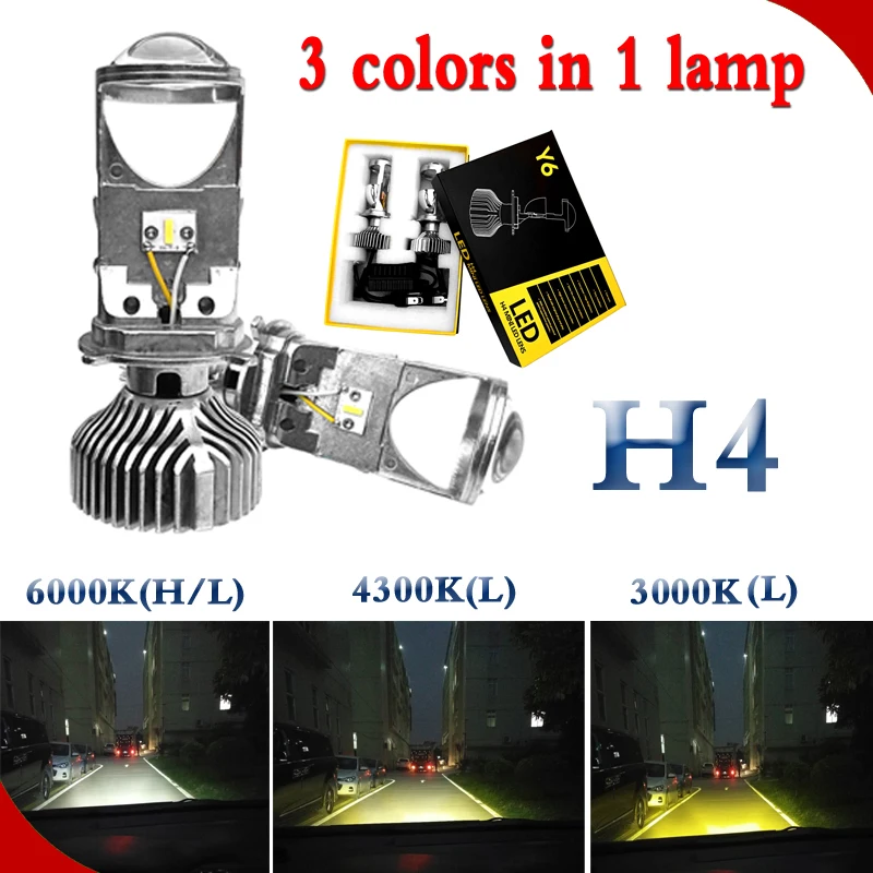 H4 LED Lens with mini projector High and low beam 6000k 3000k 4300k led headlight bulbs  h4