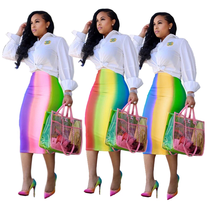 

Y7037-elegant high waist tie dye colorful fashion long fitted maxi tight skirts women, Picture color